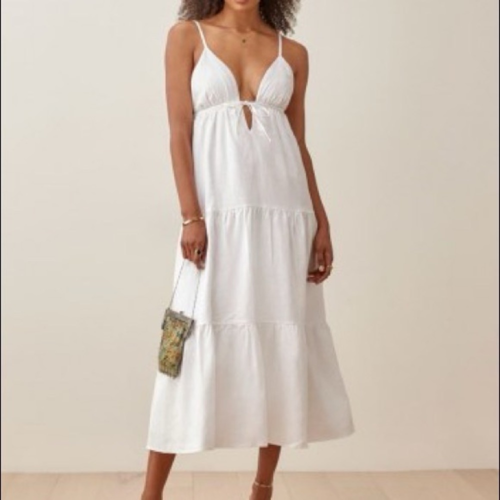 Reformation Odella Linen Dress in White